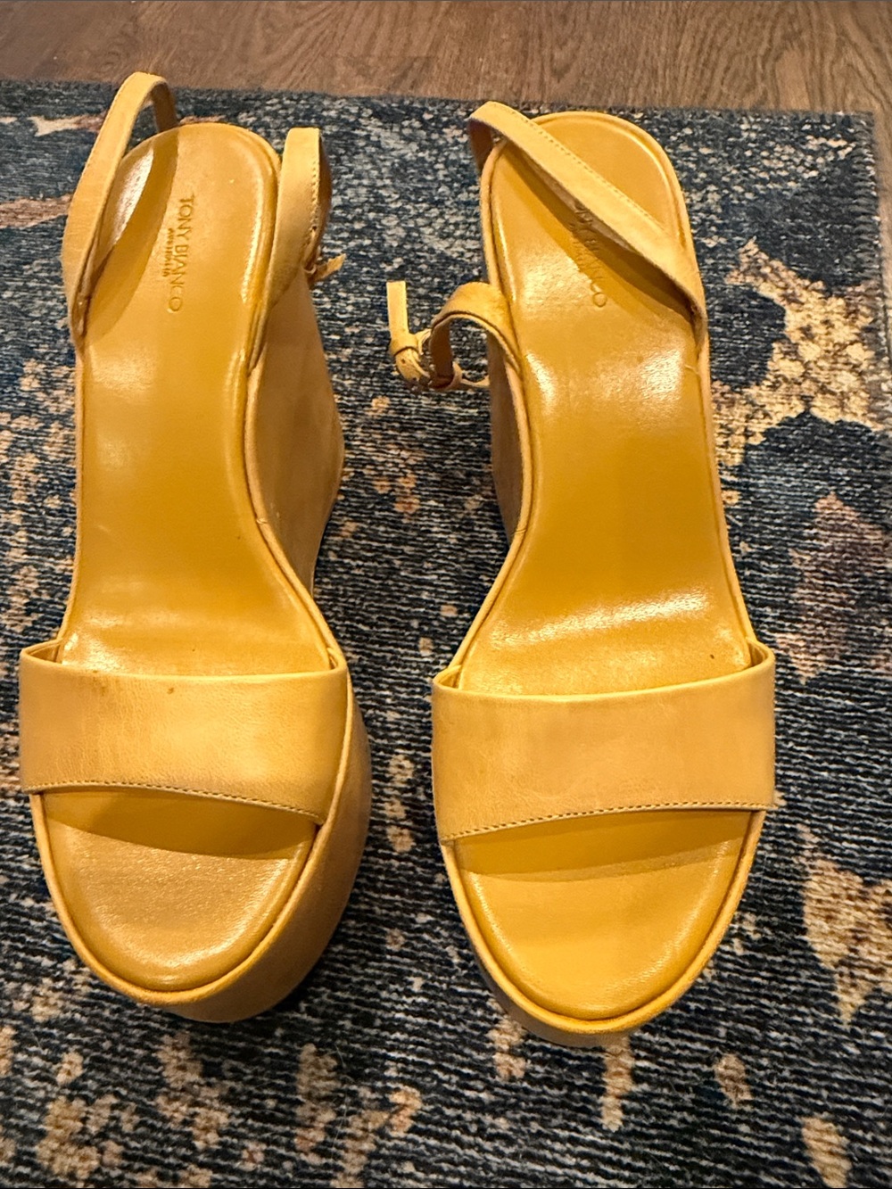 Tony Bianco Mustard Yellow Leather Platform Slingback Sandals